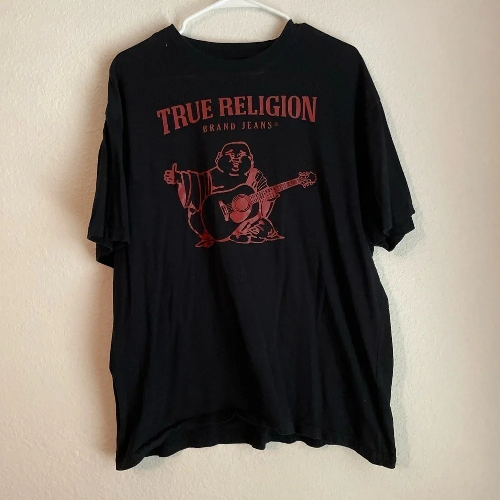 True Religion Black Tee with Red Graphic size L